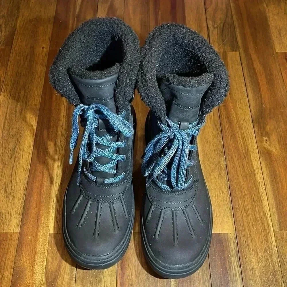 Merrell Haven Mid Lace Polar Waterproof boots black and gray rain boots size 7.5